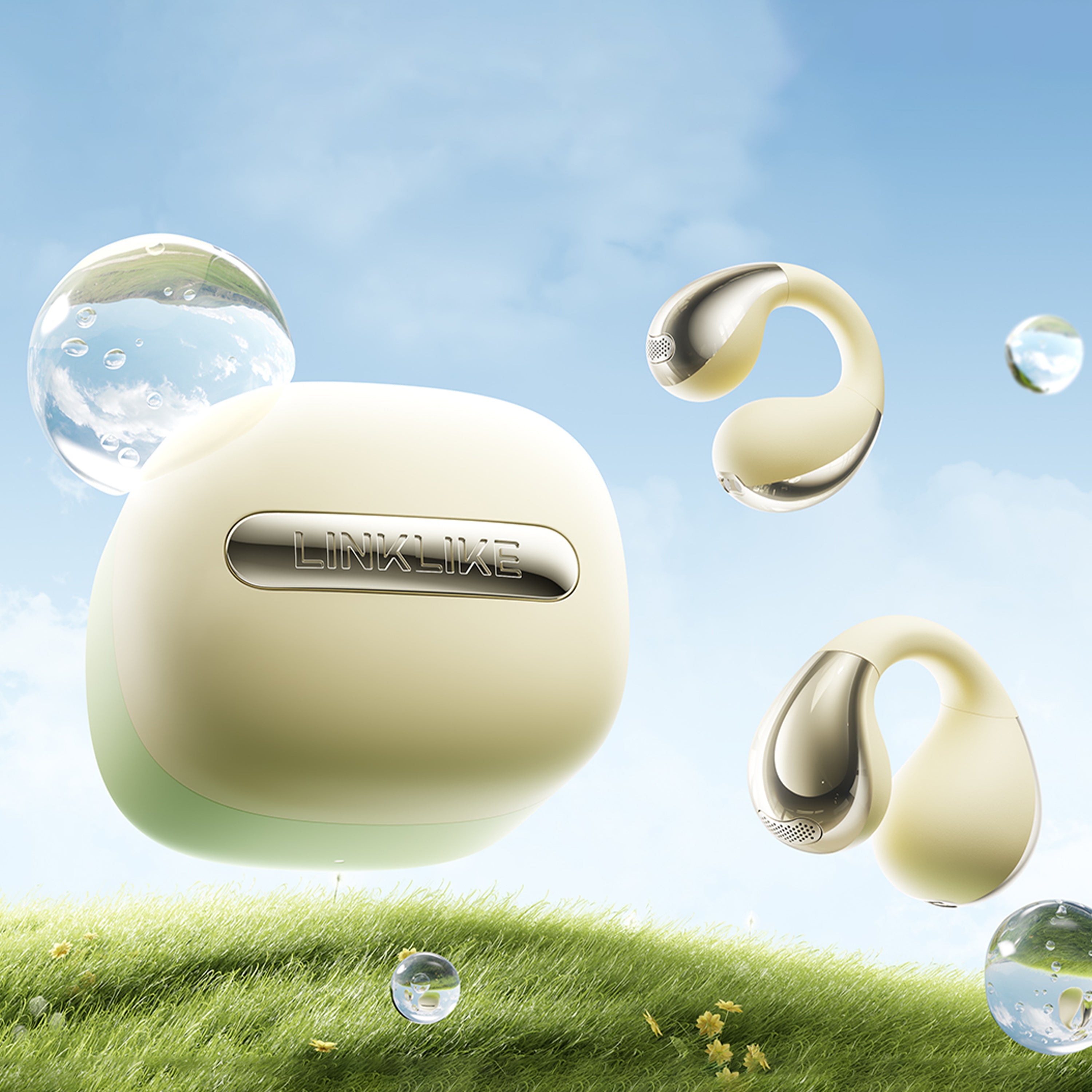 Linklike 2026 New Clip-on Earbuds Born for All-Day Music Lovers, Champagne Sage Green