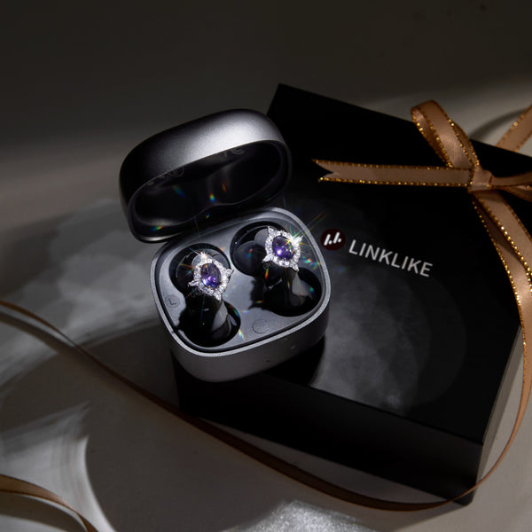 LINKLIKE Most Comfortable Jewelry Open Ear Clip-on Earbuds with Zircon Earrings [All-in-One Storage] [Patented 0-Pressure] [Longest 70H Playtime] [Master-Tuned Hi-Res LDAC] Ideal Gift for Women, Gray