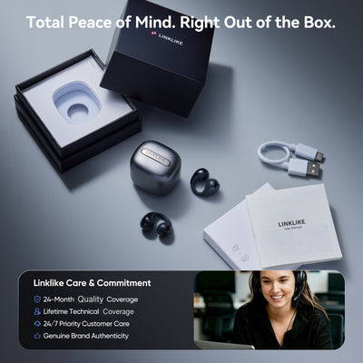 LINKLIKE Next-Gen Most Comfortable Open Ear Clip-on Earbuds [Patented 0-Pressure] [Longest 70H Playtime] [Master-Tuned Hi-Res LDAC] AI Clear Calls, IP55 Lightest 4.7g Fit for All Ears, Ideal Gift-Gray