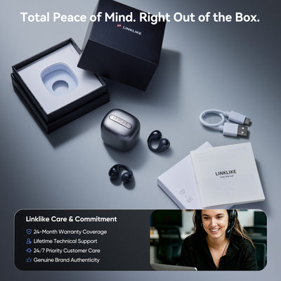 LINKLIKE Most Comfortable Jewelry Open Ear Clip-on Earbuds with Zircon Earrings [All-in-One Storage] [Patented 0-Pressure] [Longest 70H Playtime] [Master-Tuned Hi-Res LDAC] Ideal Gift for Women, Gray