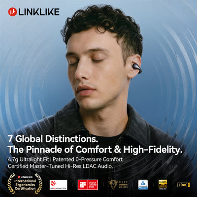 LINKLIKE Next-Gen Most Comfortable Open Ear Clip-on Earbuds [Patented 0-Pressure] [Longest 70H Playtime] [Master-Tuned Hi-Res LDAC] AI Clear Calls, IP55 Lightest 4.7g Fit for All Ears, Ideal Gift-Gray
