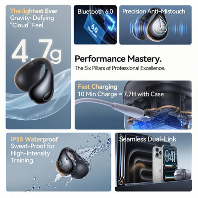LINKLIKE Most Comfortable Jewelry Open Ear Clip-on Earbuds with Zircon Earrings [All-in-One Storage] [Patented 0-Pressure] [Longest 70H Playtime] [Master-Tuned Hi-Res LDAC] Ideal Gift for Women, Gray