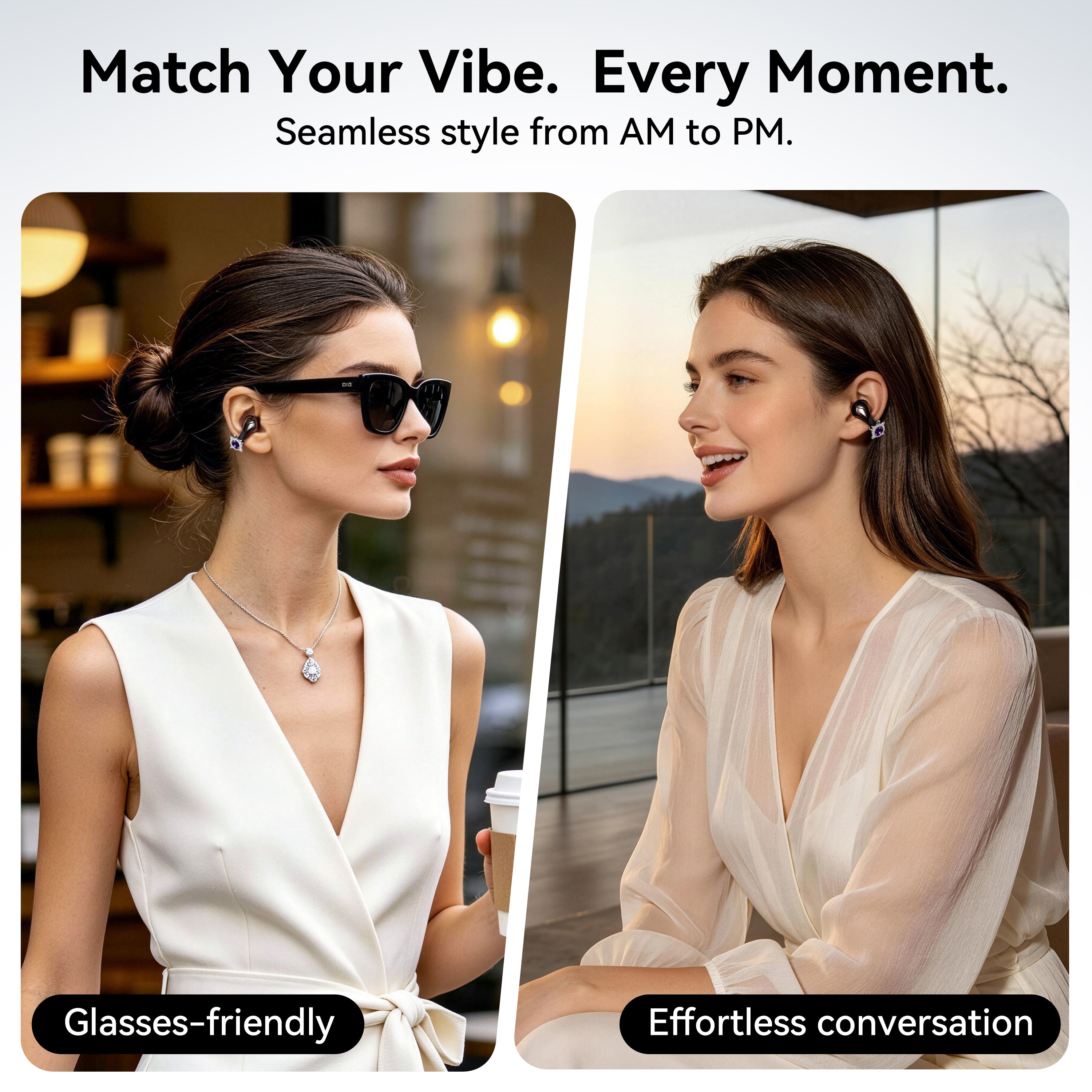 LINKLIKE Most Comfortable Jewelry Open Ear Clip-on Earbuds with Zircon Earrings [All-in-One Storage] [Patented 0-Pressure] [Longest 70H Playtime] [Master-Tuned Hi-Res LDAC] Ideal Gift for Women, Gray