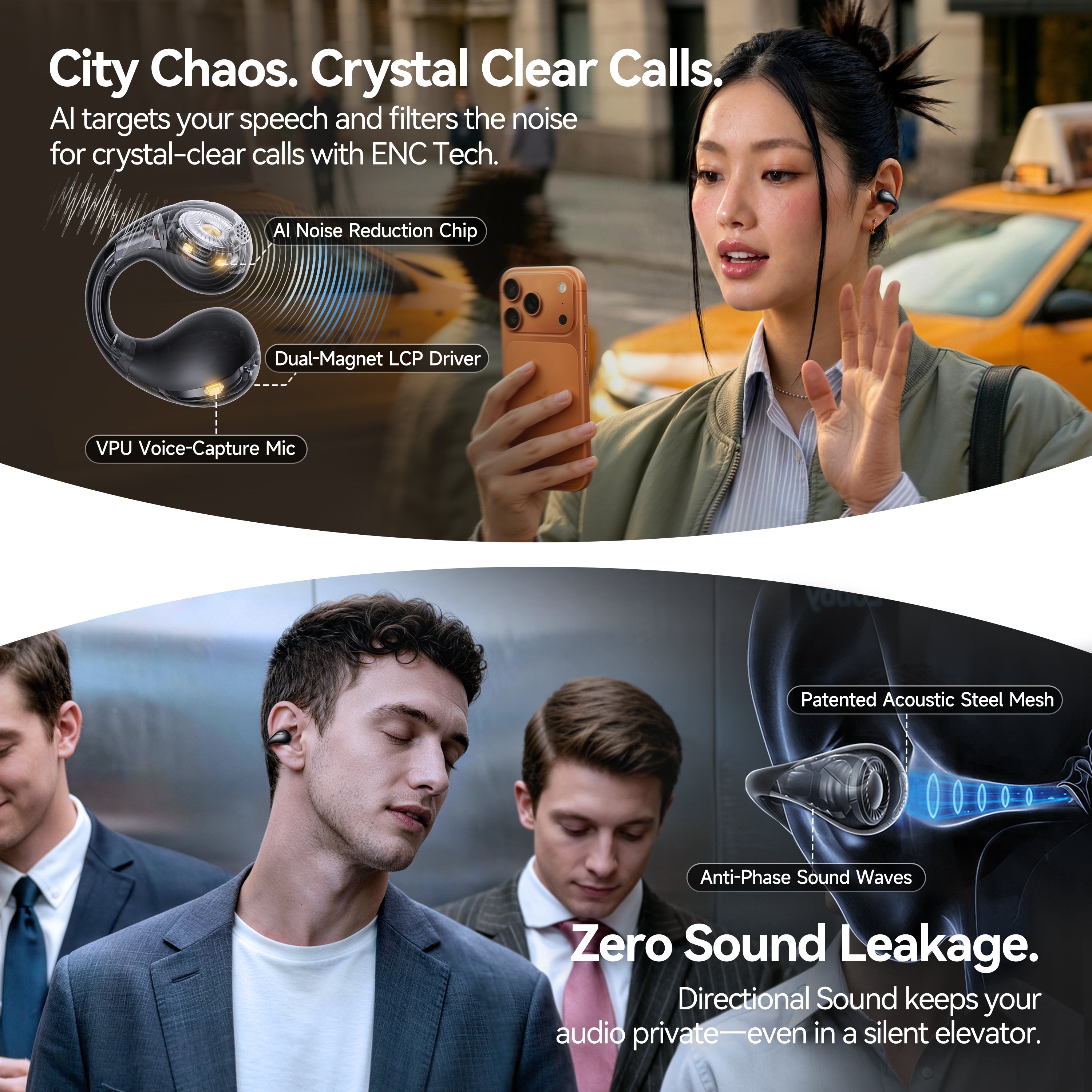 LINKLIKE Most Comfortable Jewelry Open Ear Clip-on Earbuds with Zircon Earrings [All-in-One Storage] [Patented 0-Pressure] [Longest 70H Playtime] [Master-Tuned Hi-Res LDAC] Ideal Gift for Women, Gray