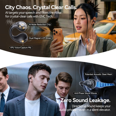 LINKLIKE Most Comfortable Jewelry Open Ear Clip-on Earbuds with Zircon Earrings [All-in-One Storage] [Patented 0-Pressure] [Longest 70H Playtime] [Master-Tuned Hi-Res LDAC] Ideal Gift for Women, Gray
