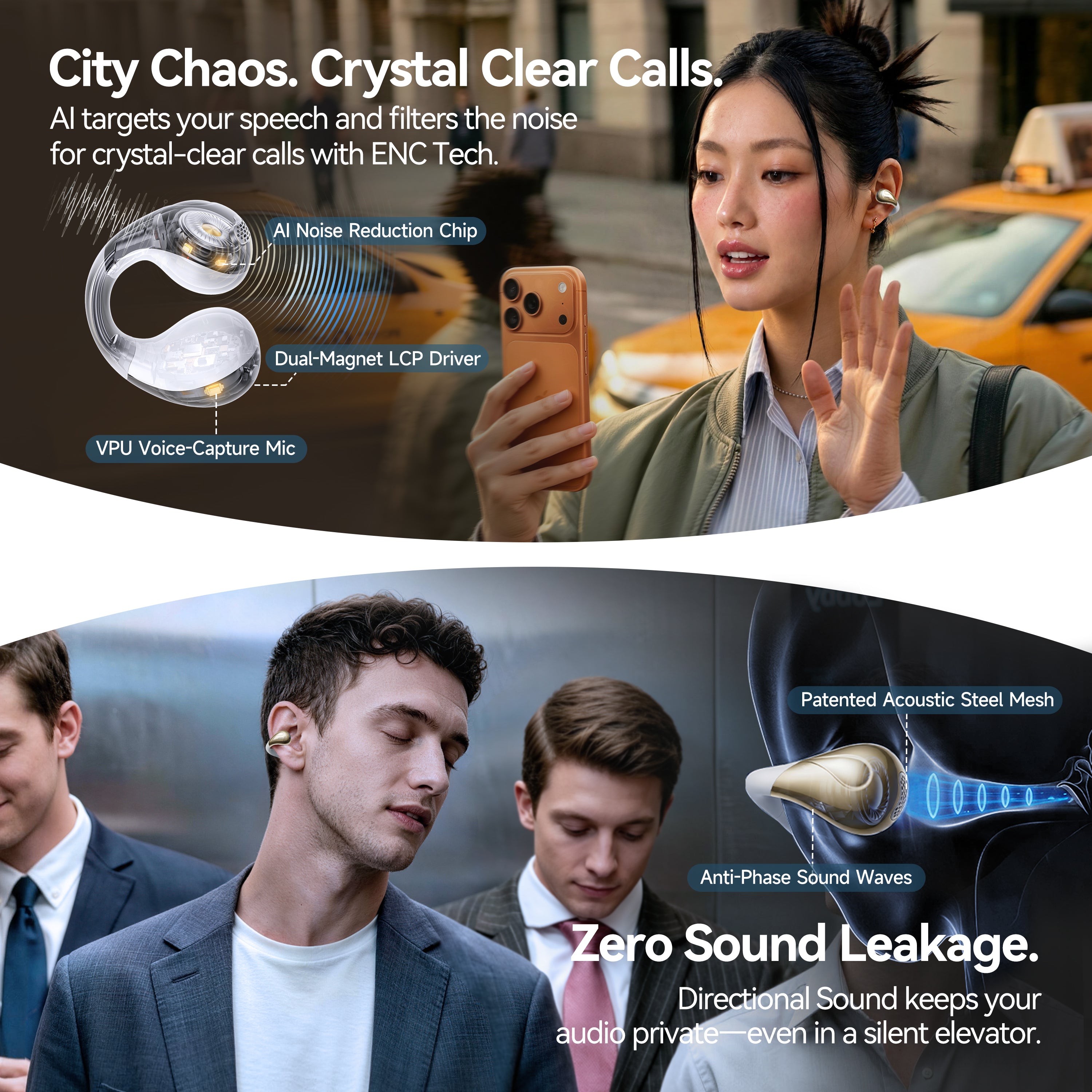 LINKLIKE Next-Gen Most Comfortable Open Ear Clip-on Earbuds [Patented 0-Pressure] [Longest 70H Playtime] [Master-Tuned Hi-Res LDAC] AI Clear Calls, IP55 Lightest 4.7g Fit for All Ears, Ideal Gift-Blue